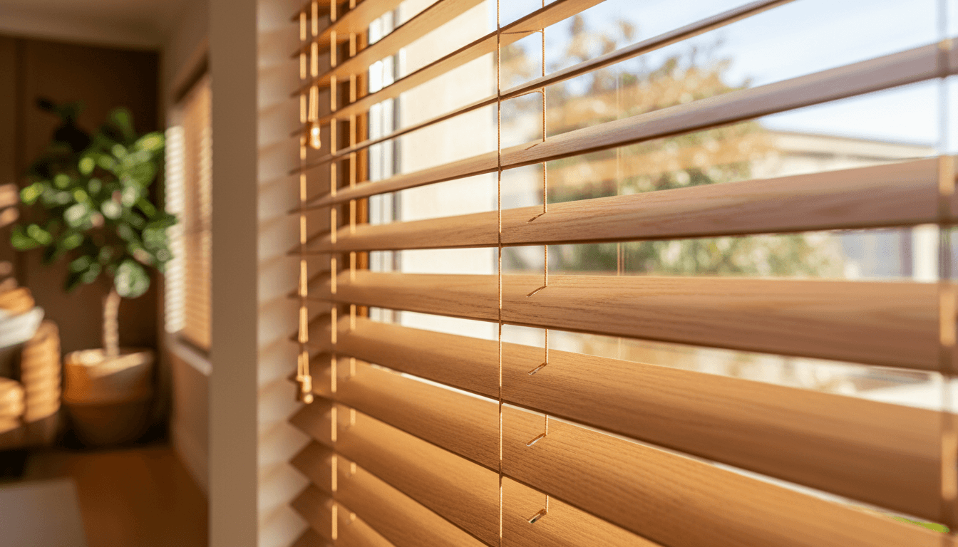Wooden interior blinds installed in a modern Warsaw home with natural light